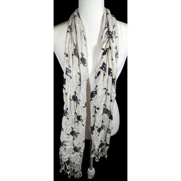 Gothic Skull And Crossbones Black And White Scarf - Picture 3 of 8